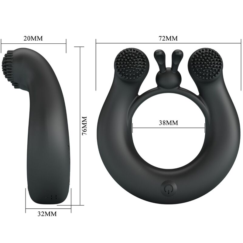 PRETTY LOVE - ANILLO VIBRADOR DAHLIA + ESTIMULADOR DE CLÍTORIS 12 VIBRACIONES NEGRO