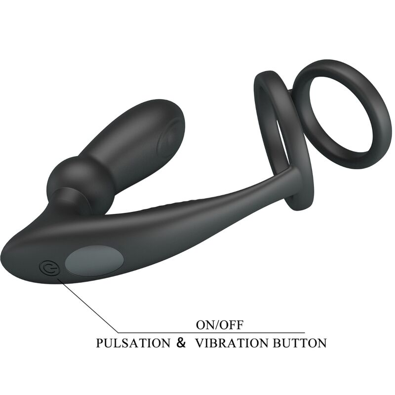 PRETTY LOVE - EMONI ANILLO PARA EL PENE + PLUG ANAL 12 VIBRACIONES NEGRO