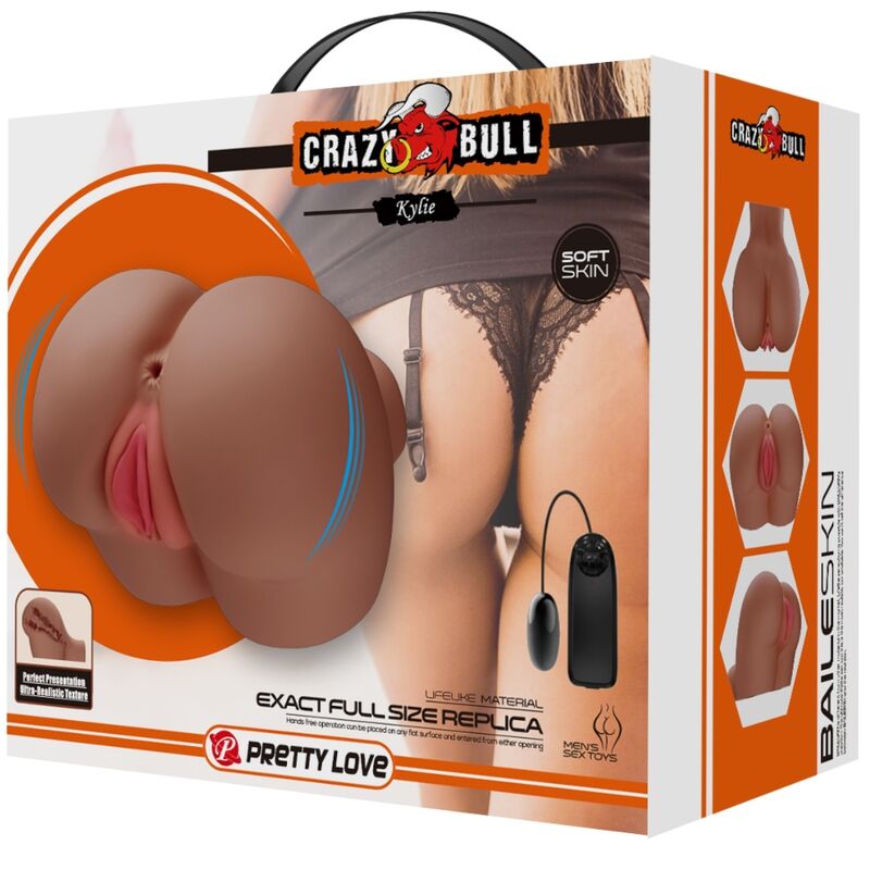 CRAZY BULL - VIBRADOR KYLIE ASS CON VAGINA Y ANO REALISTAS CONTROL REMOTO CARNE