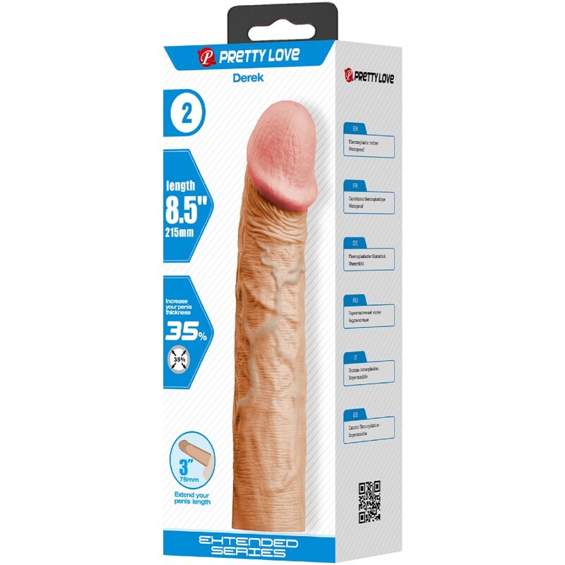 PRETTY LOVE - FUNDA PARA EL PENE DEREK CON EXTENSIÓN DE 7,6 CM COLOR CARNE