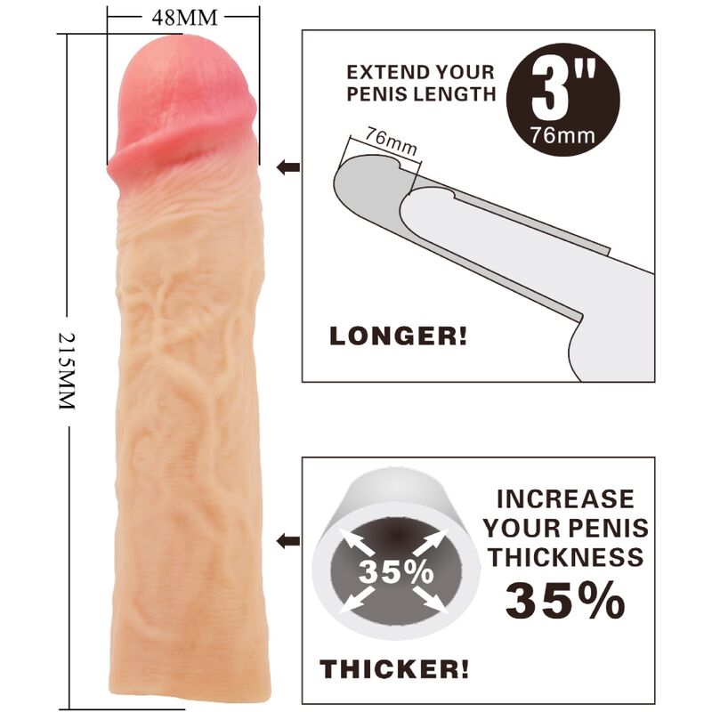 PRETTY LOVE - FUNDA PARA EL PENE DEREK CON EXTENSIÓN DE 7,6 CM COLOR CARNE
