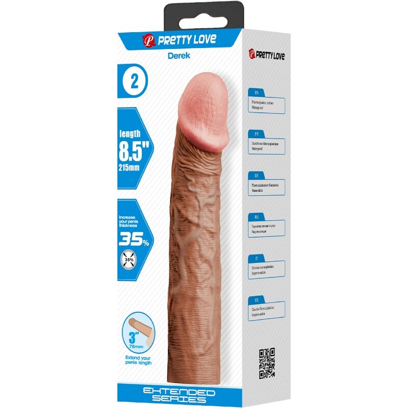 PRETTY LOVE - FUNDA PARA EL PENE DEREK CON EXTENSIÓN DE 7,6 CM MULATO