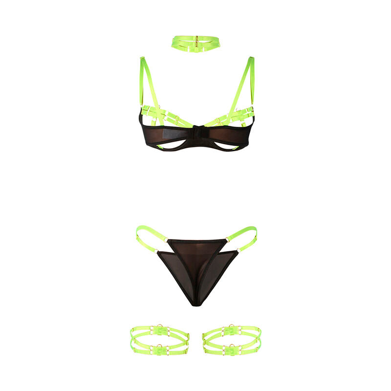 SUBBLIME - 955274 COMPLETO REGGISENO CON COLLANA E DETTAGLI GAMBA VERDE FLUO S/M