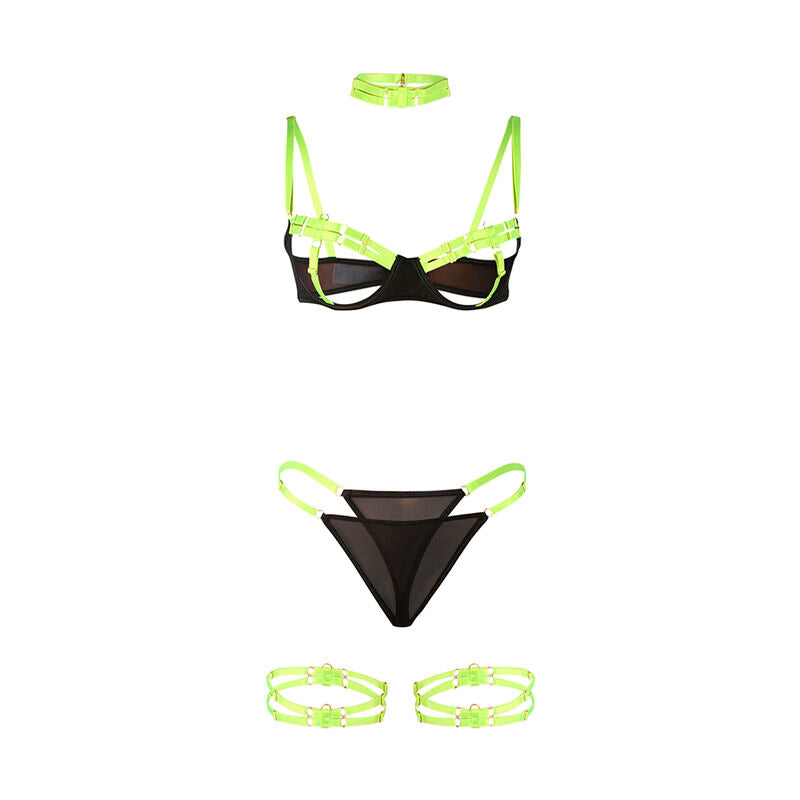 SUBBLIME - 955274 COMPLETO REGGISENO CON COLLANA E DETTAGLI GAMBA VERDE FLUO S/M