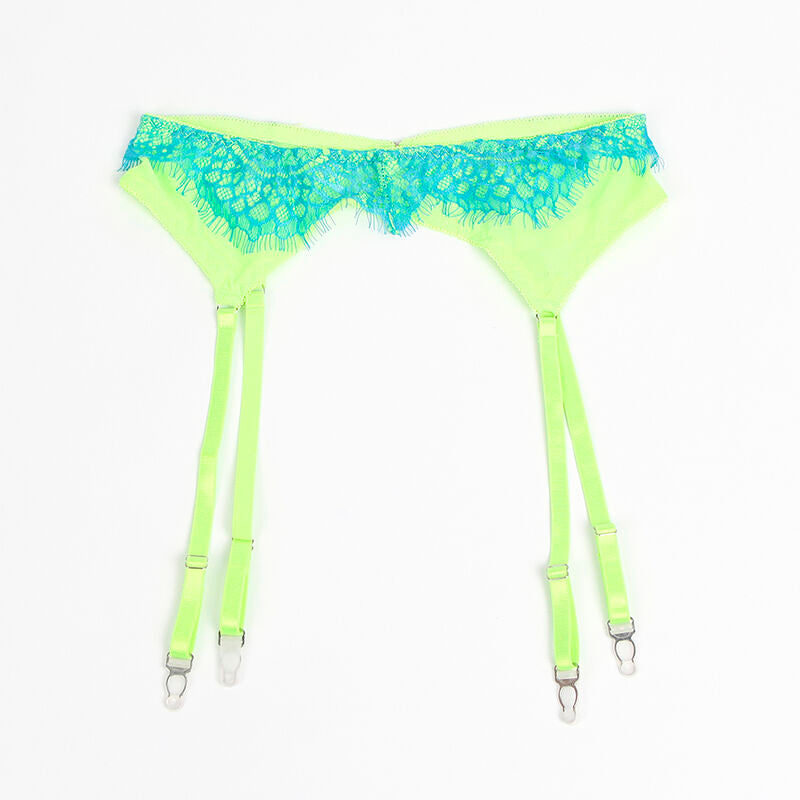 SUBBLIME - 955311 COMPLETO REGGISENO CON PIZZO E RIGHE GIARRETTIERE VERDE E BLU S/M