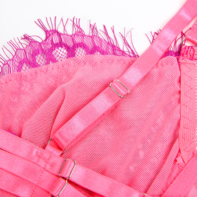 SUBBLIME - 955359 COMPLETO REGGISENO CON PIZZO E GIARRETTIERE ROSA E VIOLA S/M