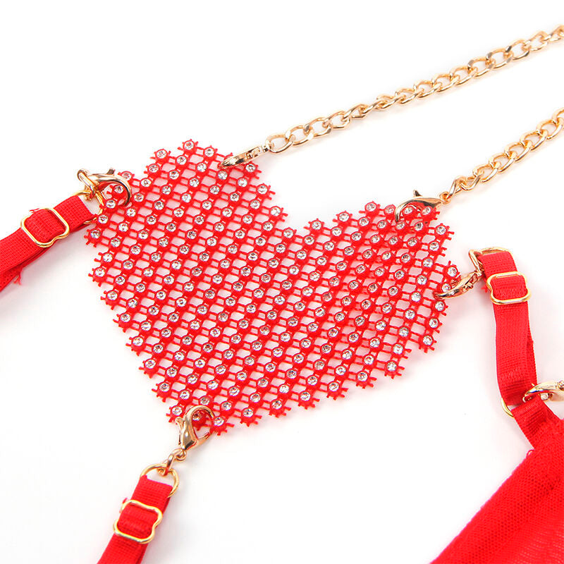 SUBBLIME - 955519 CONJUNTO DE SUJETADOR CON CADENAS Y CORAZÓN DE MALLA ROJO S/M
