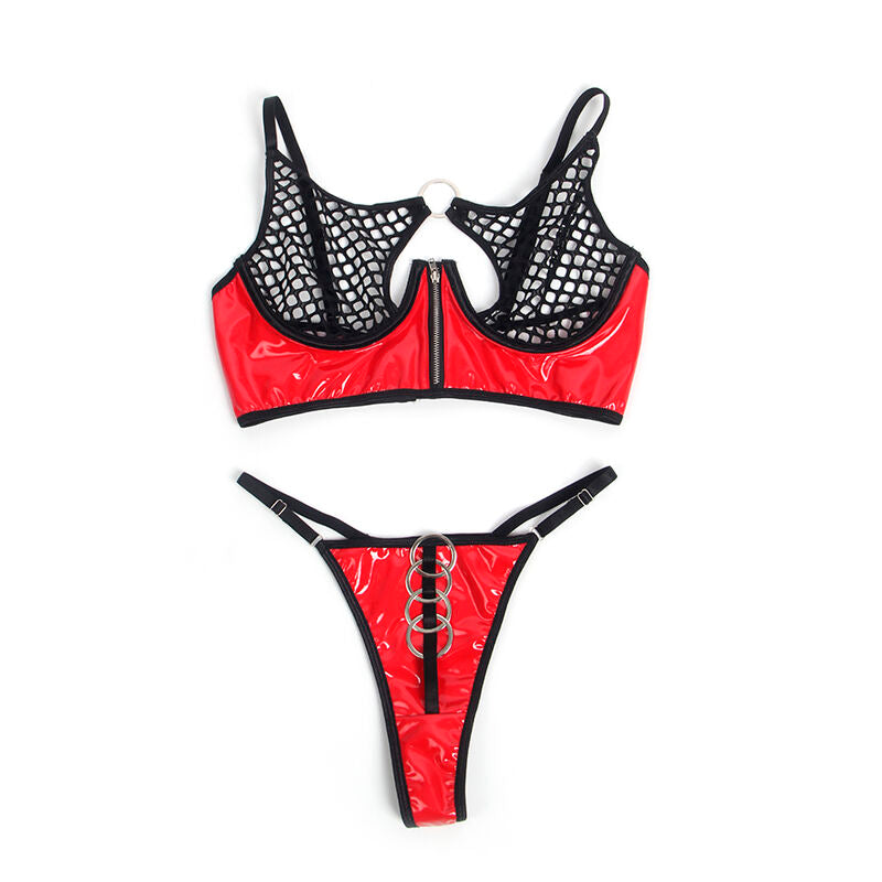 SUBBLIME - 955533 CONJUNTO DE SUJETADOR CON CREMALLERA DE MALLA DE CHAROL ROJO S/M
