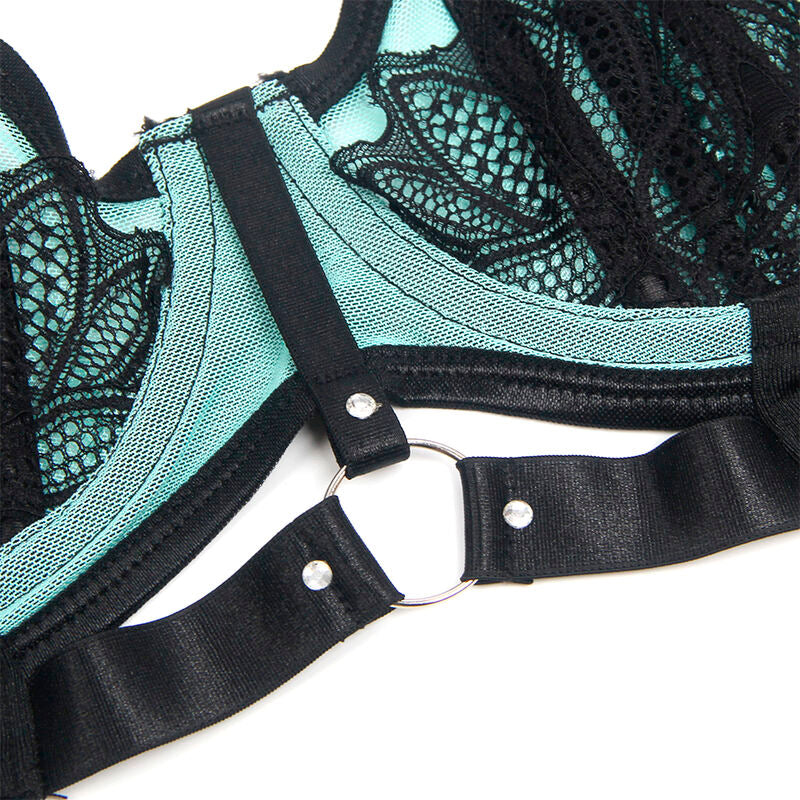 SUBBLIME - 955557 CONJUNTO DE SUJETADOR DE MALLA DE CHAROL VERDE CON CREMALLERA S/M