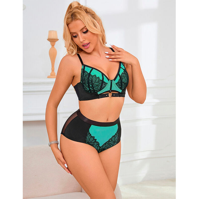 SUBBLIME - 955564 CONJUNTO DE SUJETADOR DE MALLA DE CHAROL VERDE CON CREMALLERA L/XL