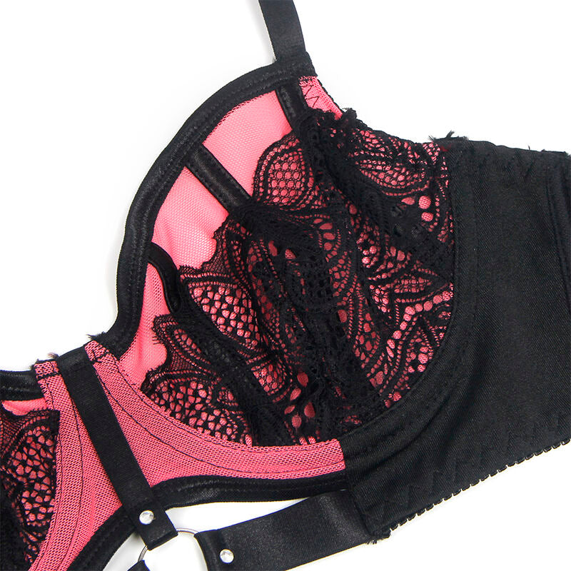 SUBBLIME - 955571 CONJUNTO DE SUJETADOR CON CREMALLERA DE MALLA DE CHAROL ROSA S/M