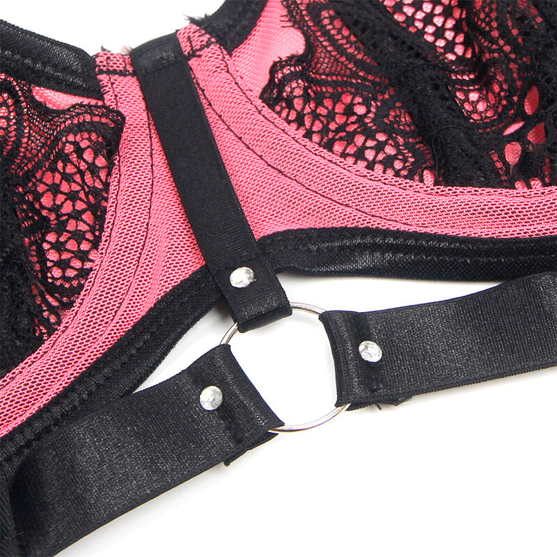 SUBBLIME - 955588 CONJUNTO DE SUJETADOR CON CREMALLERA DE MALLA DE CHAROL ROSA L/XL