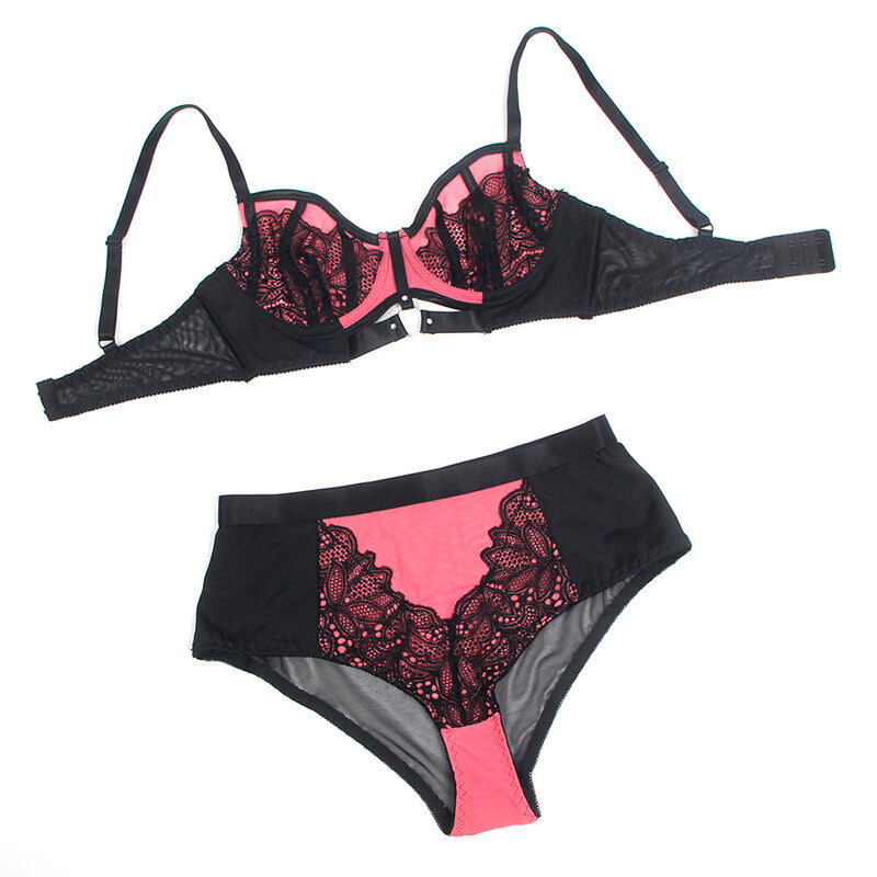 SUBBLIME - 955588 CONJUNTO DE SUJETADOR CON CREMALLERA DE MALLA DE CHAROL ROSA L/XL