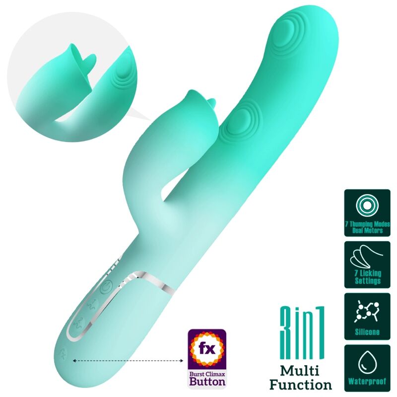 PRETTY LOVE - VIBRADOR CONEJO MULTIFUNCIÓN GIGI VERDE AGUA