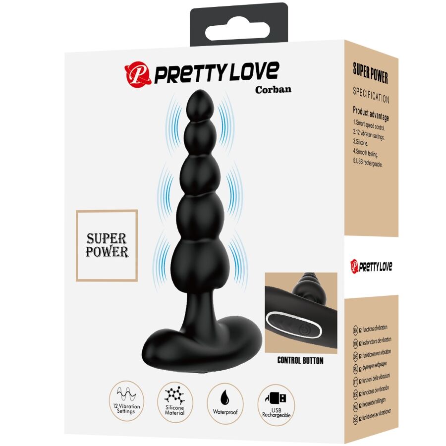PRETTY LOVE - VIBRATORE ANALE CORBAN 10 VIBRAZIONI NERO