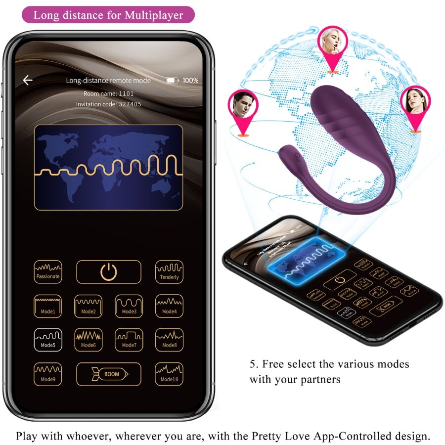 PRETTY LOVE - VIBRADOR LEVIATHAN CONTROLADO POR APLICACIÓN MORADO