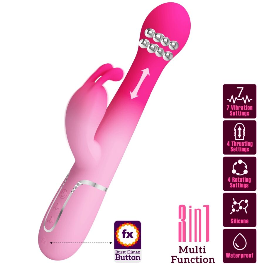 PRETTY LOVE - VIBRADOR CONEJO MULTIFUNCIÓN 3 EN 1 DEJON ROSA