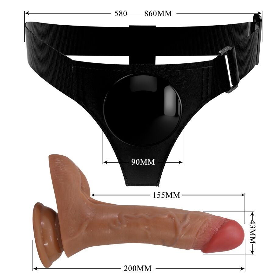 PRETTY LOVE - BRAGUITA CON ARNÉS UNIVERSAL CON DILDO VIBRADOR Y EMERGENTE 15.5 CM MULATO