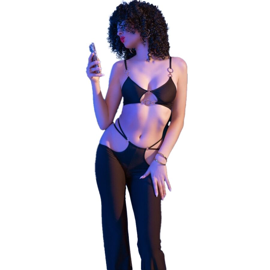 CHILIROSE - CR 4851 BLACK TOP AND LEGGINGS SET WITH GOLDEN ACCESSORIES S