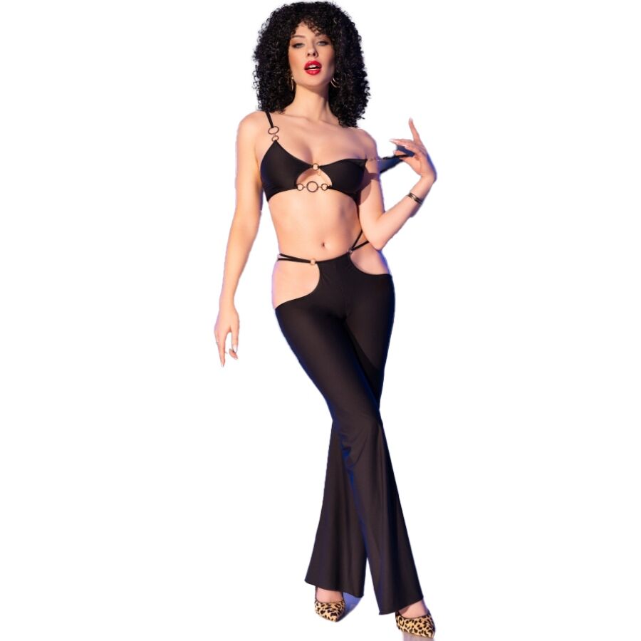 CHILIROSE - CR 4851 BLACK TOP AND LEGGINGS SET WITH GOLDEN ACCESSORIES S