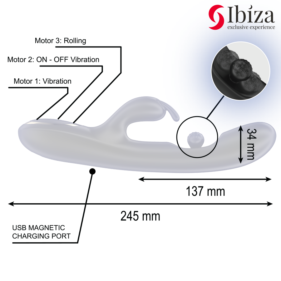 IBIZA - POWERFUL RABBIT VIBRATOR WITH MASSAGING ROLLING PEARL