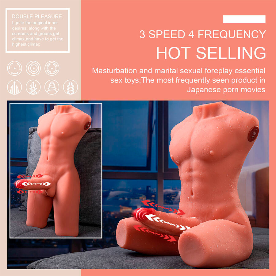XISE - JASON HALF BODY REALISTIC MALE TORSO WITH THRUSTING AND VIBRATION 55 CM