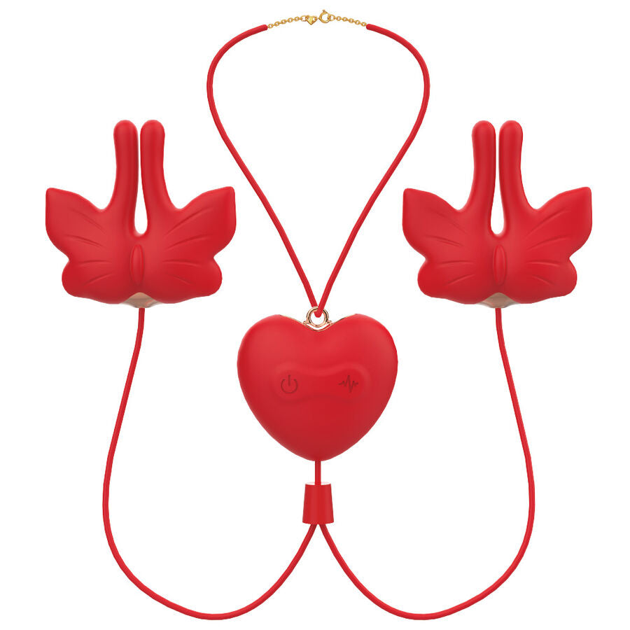 ARMONY - PINZAS PARA PEZONES MAGNÉTICA CON VIBRACIÓN FORMA MARIPOSA ROJO