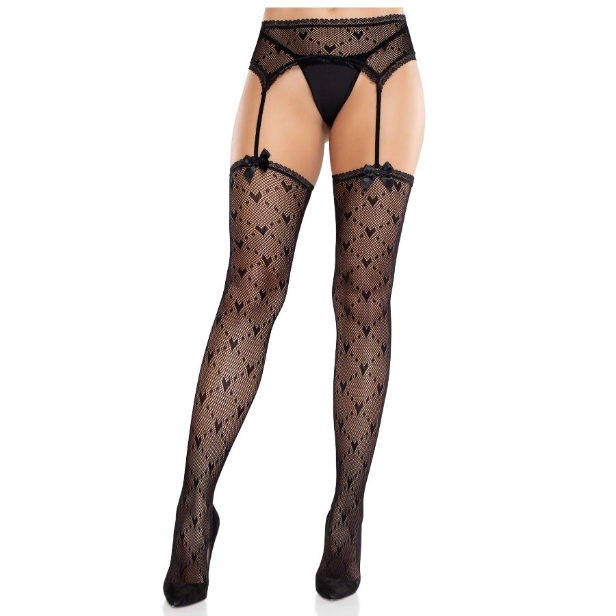LEG AVENUE - HEART STOCKINGS WITH GARTERS BLACK