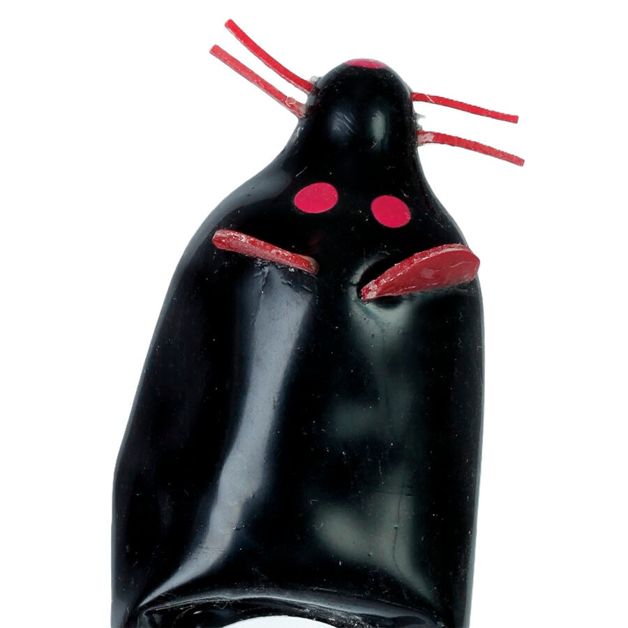 CONDOMERIE - PRESERVATIVO DECORATIVO PINTADO A MANO RATÓN NEGRO XL