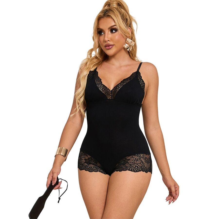 SUBBLIME - BLACK FLORAL LACE DETAIL TEDDY L/XL