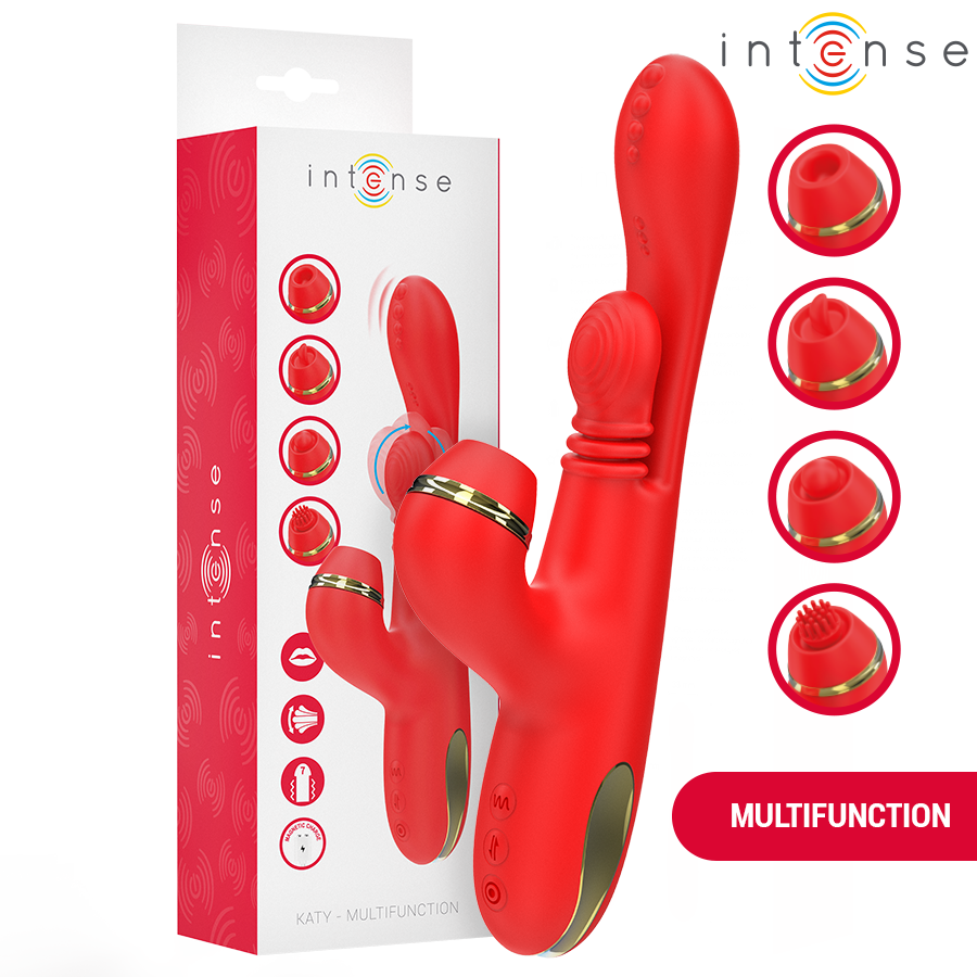 INTENSE - KATY MULTIFUNCTION CLITORIS STIMULATOR 4 INTERCHANGEABLE HEADS RED