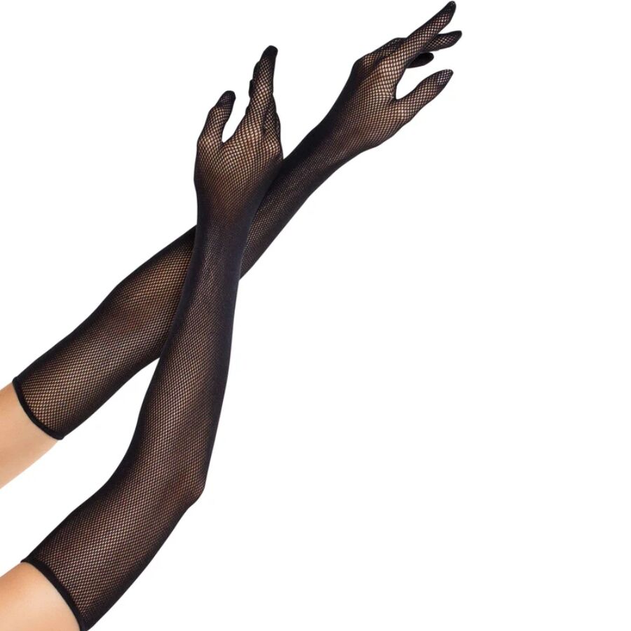 LEG AVENUE - GUANTES DE REJILLA LARGOS DE ÓPERA NEGRO