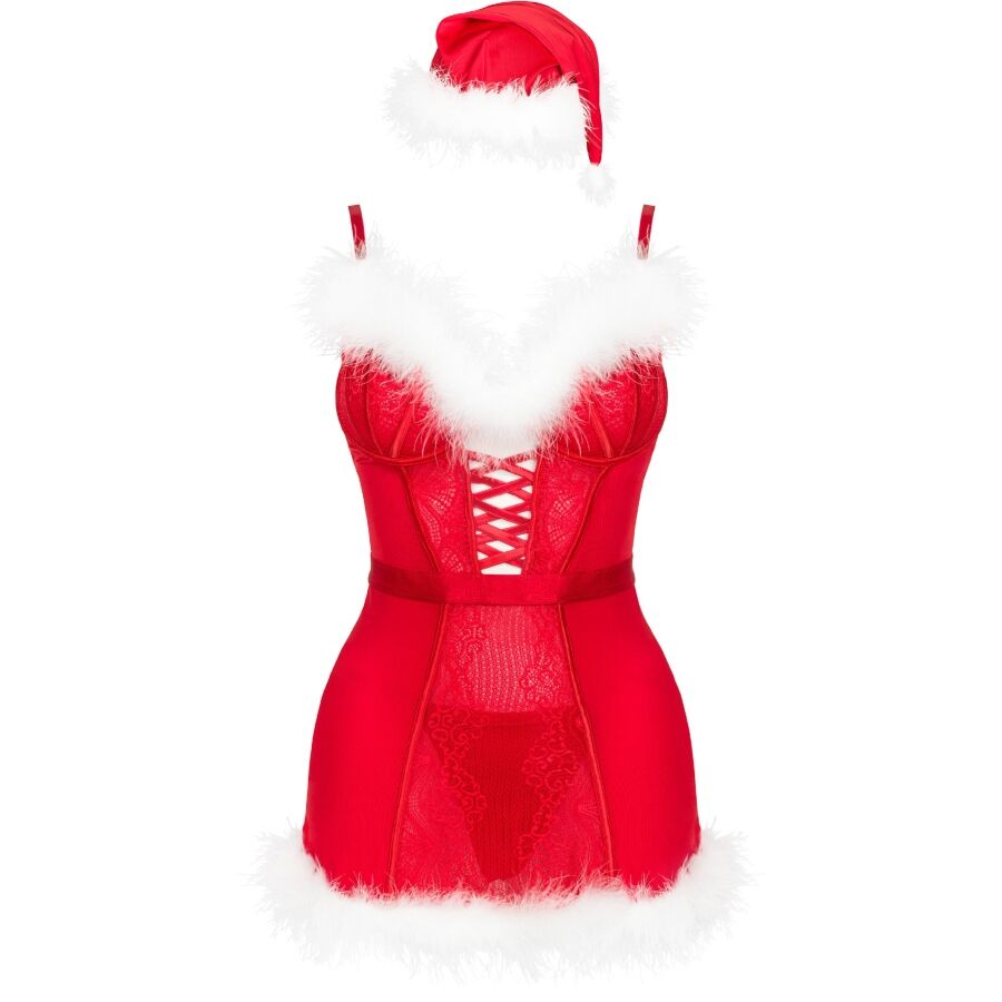 LIVCO CORSETTI FASHION - AGETHE LC 90607 CAMICIA DA NOTTE + TANGA + CAPPELLO DI NATALE L/XL