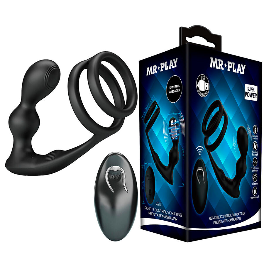 MR PLAY - ANILLO PARA PENE CON PLUG ANAL CON VIBRACIÓN CONTROL REMOTO