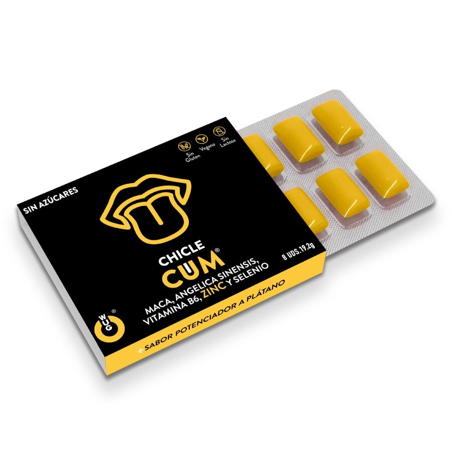WUG CUM – 1 X 8 UDS | Chicle funcional con sabor a plátano para potenciar la fertilidad, vitalidad y energía masculina