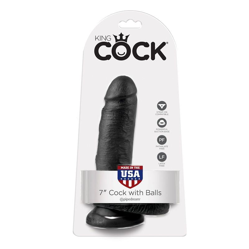 KING COCK - 7 DILDOS NEGRO CON BOLAS 17.8 CM