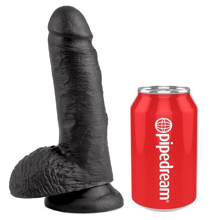 KING COCK - 7 DILDOS NEGRO CON BOLAS 17.8 CM