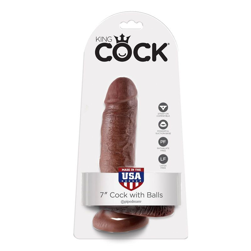 KING COCK - 7 DILDOS MARRONES CON BOLAS 17.8 CM