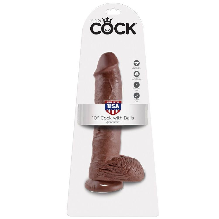 KING COCK - 10 DILDOS MARRONES CON BOLAS 25.4 CM