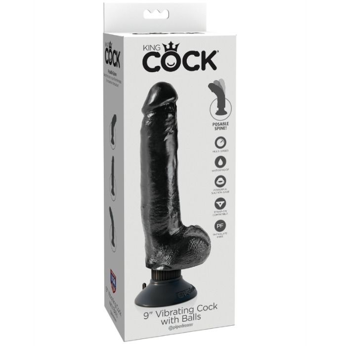 KING COCK - FALLO VIBRANTE DA 23 CM CON PALLE NERO