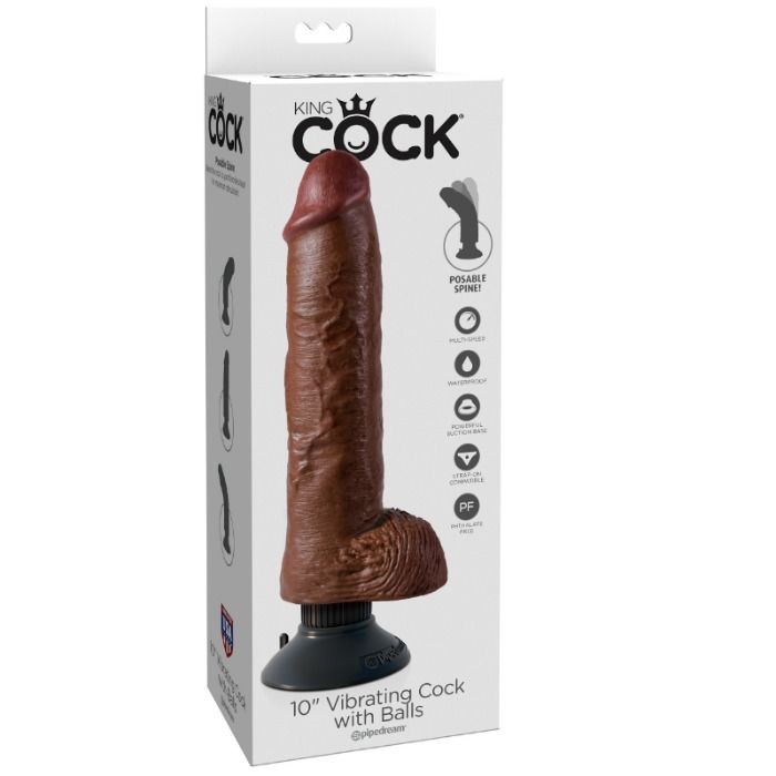 KING COCK - FALLO VIBRANTE DA 25,5 CM CON PALLE MARRONE