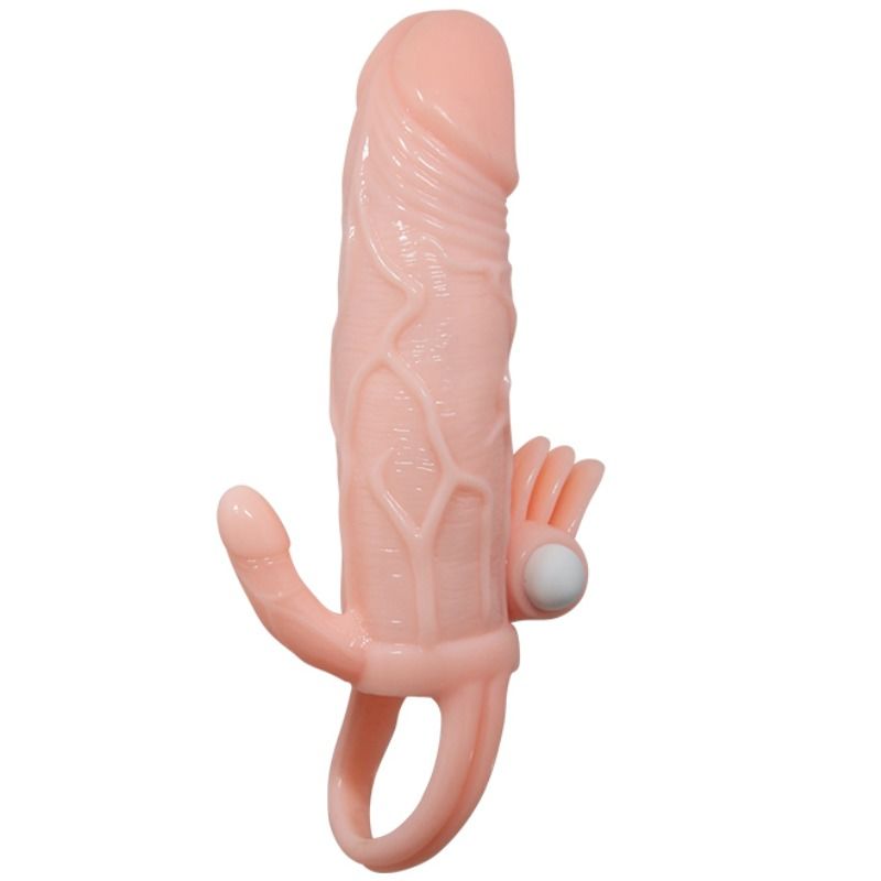 BAILE - BRAVE MAN FUNDA PARA PENE CON ESTIMULACIÓN DE CLÍTORIS Y ANAL CARNE 16,5 CM