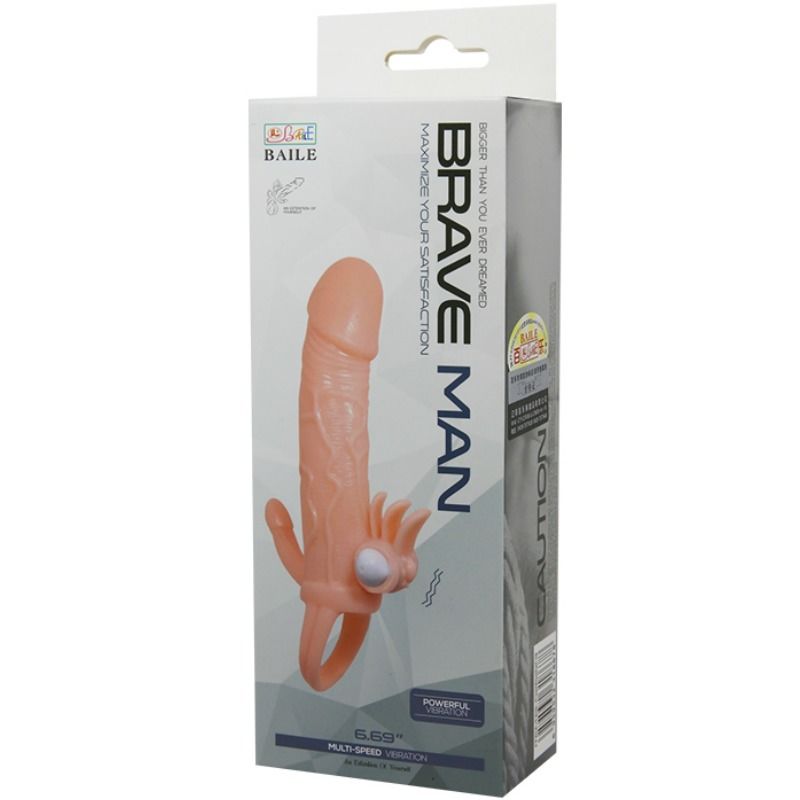 BAILE - BRAVE MAN FUNDA PARA PENE CON ESTIMULACIÓN DE CLÍTORIS Y ANAL CARNE 16,5 CM