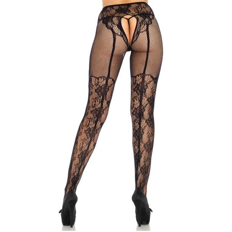 LEG AVENUE - CALZA CON DISEGNO A FIORI SUL RETRO SENZA CROPPED TAGLIA UNICA
