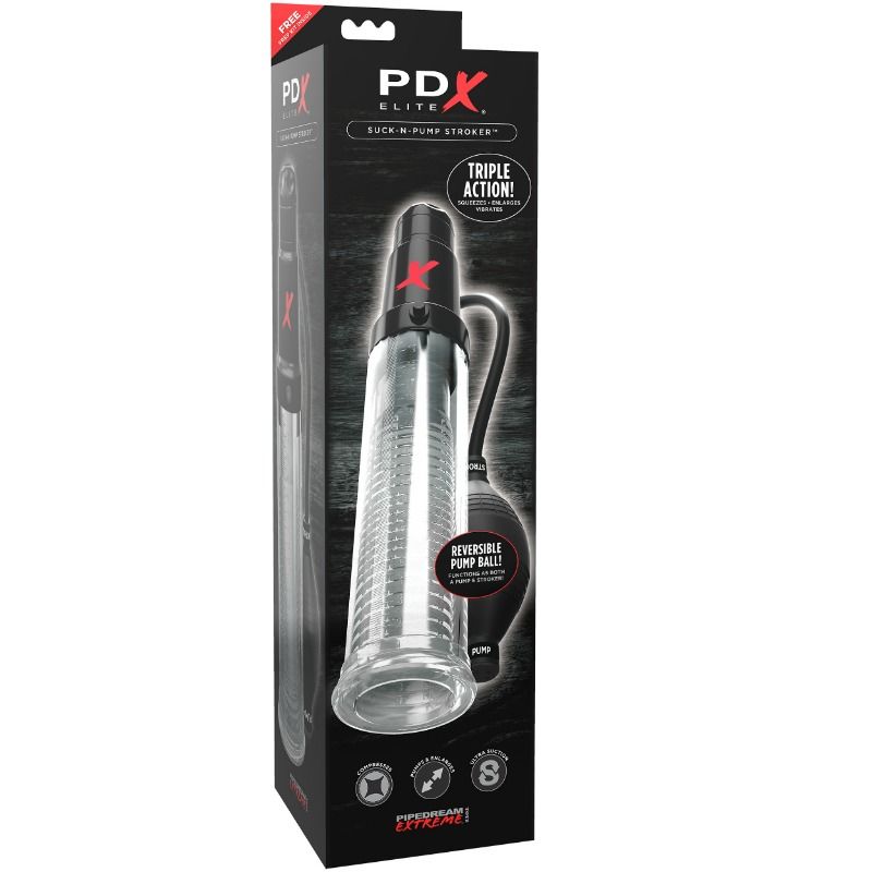 PDX ELITE - MASTURBADOR VIBRADOR SUCK N PUMP STROKER BOMBA DE ONDAS ESTIMULANTES