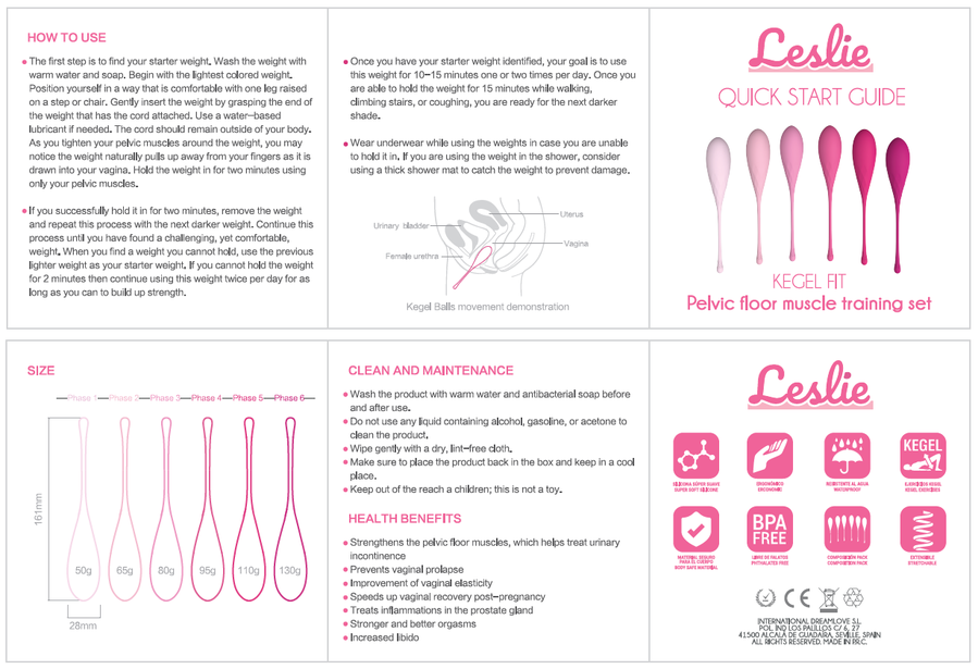 LESLIE - KEGEL FIT SET PER ALLENAMENTO MUSCOLARE PELVICO 6 PESI