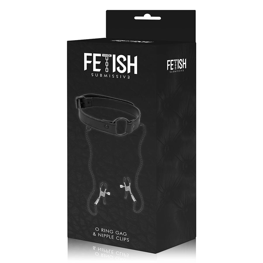 FETISH SUBMISSIVE - ANELLO BAVAGLIO CON MORSETTI PER CAPEZZOLI