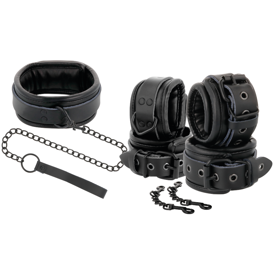 OSCURITÀ - MANETTE E COLLARE IN PELLE NERA