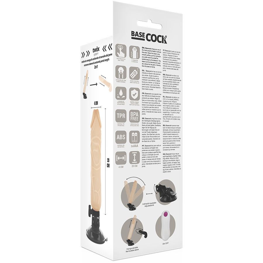 BASECOCK - VIBRATORE REALISTICO TELECOMANDO CARNE 20 CM -O- 4 CM