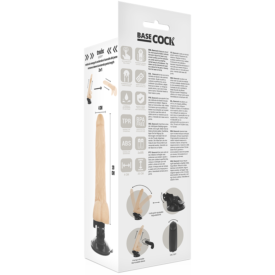 BASECOCK - VIBRATORE REALISTICO NATURALE CON TELECOMANDO CON TESTICOLI 20 CM -O- 4 CM